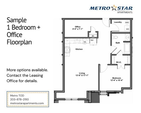 Floor plan for 1 bed, 1 bath, 925 sqft